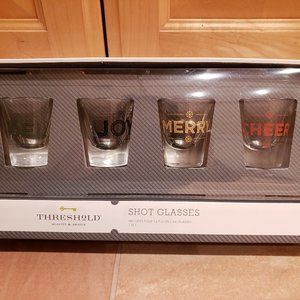NWT Threshold Christmas Holiday Shot Glasses Set of 4: Noel, Joy, Merry, Cheer